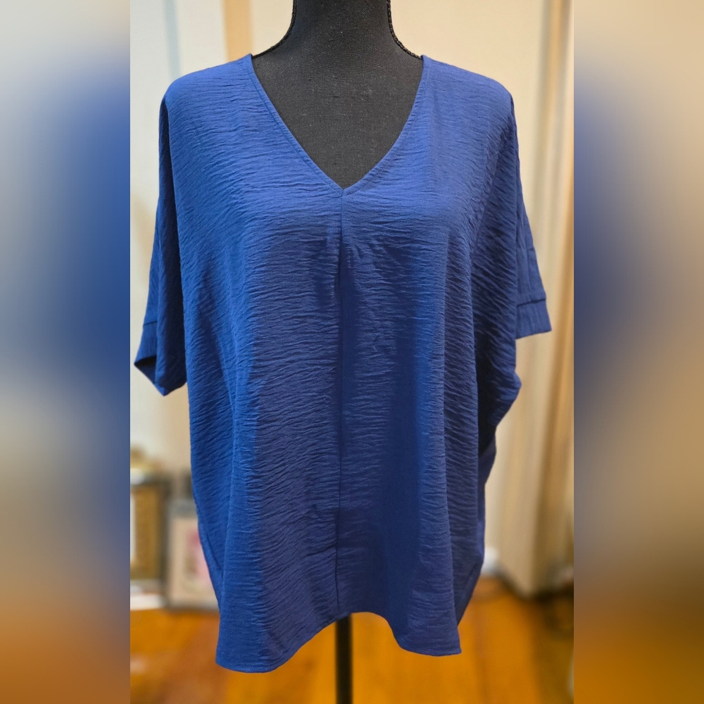 Zenana Outfitters Royal Blue V-Neck Blouse